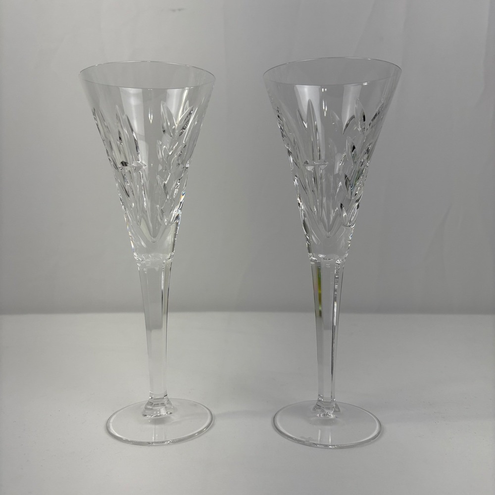 Waterford America's Heritage Lincoln Crystal Champagne Flutes Glasses Set of 2